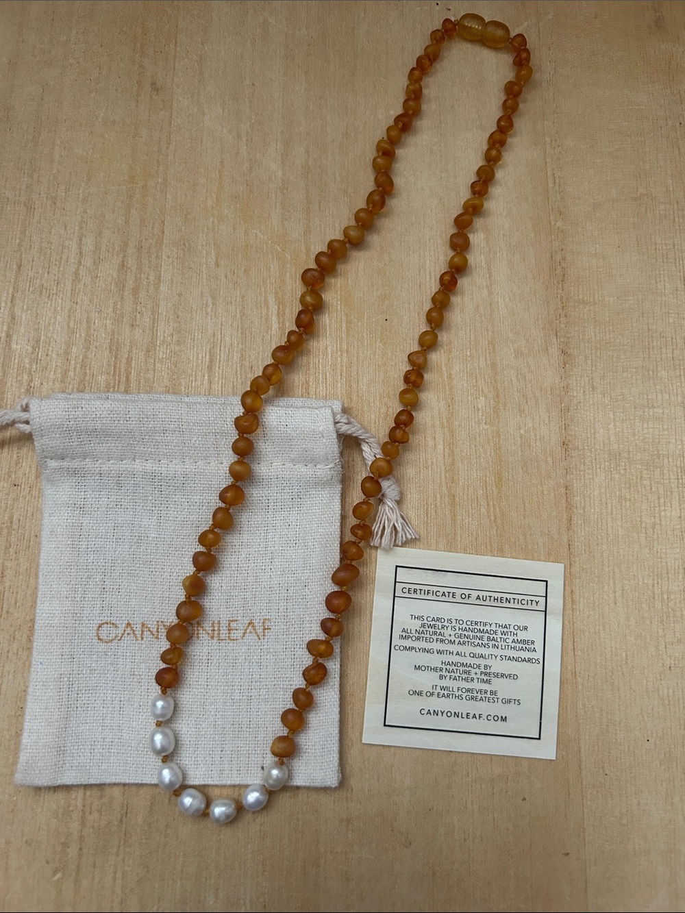 Amber and Pearl Necklace - Honey Amber